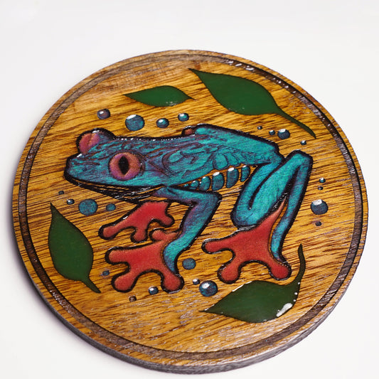 Frog and Leaves Epoxy Inlay Coaster Design