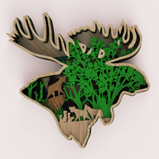 Layered Moose Forest Scene Laser Cut Design