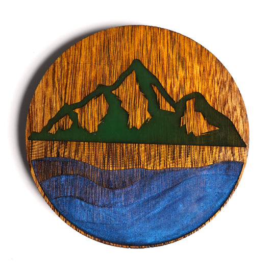 Mountain Beach Epoxy Inlay Coaster Design