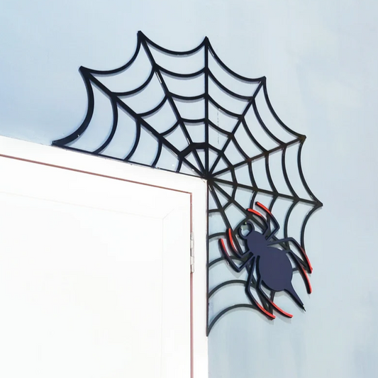 Spider on web door corner SVG and EPS design files for Halloween laser cutting