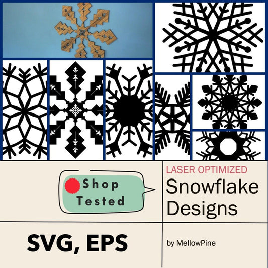 Snowflakes SVG and EPS Design Files for Laser or Glowforge Cutting or Engraving