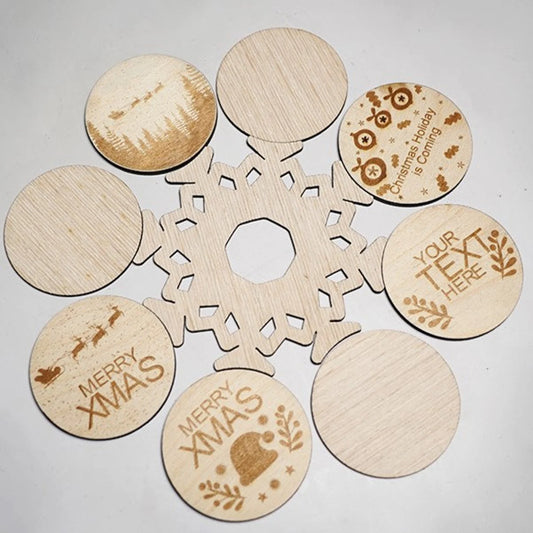 Snowflake Coaster Set SVG and EPS Design Files for Laser Cutting and Engraving